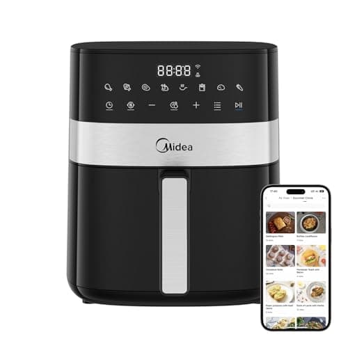Midea Air Fryer Fritadeira 6L, 9 Menus Predefinidos, Tela de Toque LED, Desligamento Automático, Função IOT, 90% Menos Gordura, cesta Antiaderente e Prato Mais Crocante 127V/60Hz