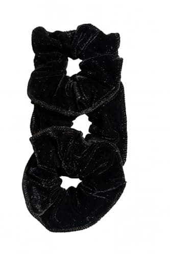 xuxinha de Veludo – Elástico de Cabelo Macio e Confortável | Scrunchie Feminina de Veludo Clássico | Acessório Estiloso que Não Marca os Fios | elástico de cabelo | amarrador de cabelo | Scrunchie (3-PRETOS)
