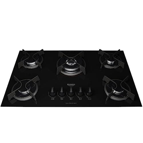 Cooktop 5 Bocas a Gás Dako Supreme com Queimador Tripla Chama e Mesa de Vidro Temperado Preto Bivolt