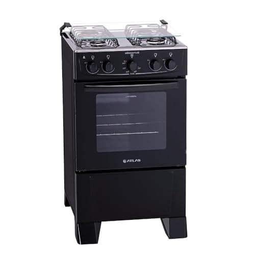 Fogão 4 bocas Atlas Mônaco Plus Preto com Acendimento Automático e Mesa Inox