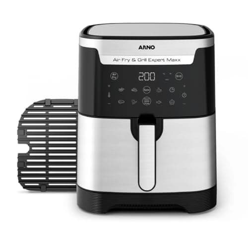 Fritadeira sem Óleo e Grill Arno Airfry & Grill Expert Maxx Digital 6,5L AFD6, 1680W, Inox e Preta, 8 Programas, Divisória e Função SYNC, 2 em 1 para Fritar e Grelhar, 110V