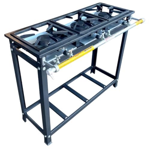 Fogão Industrial 3 Bocas, Baixa Pressão, Aço, Grafite, Grelha 30x30, Queimador Chama dupla ou Misto (2 Queimadores simples e 1 duplo)