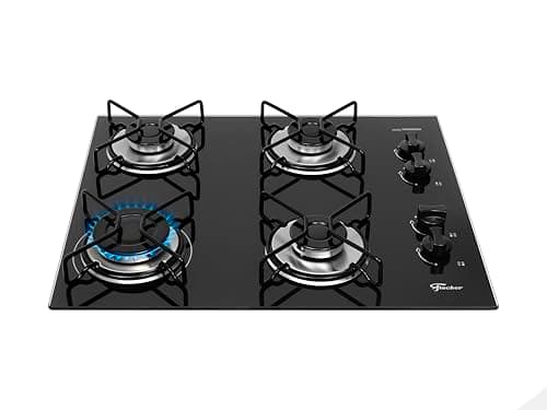 FISCHER COOKTOP À GÁS 4 BOCAS FIT LINE TREMPE ARAMADO MESA VIDRO PRETO BIVOLT 36350-102675