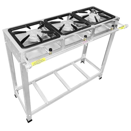 Fogão Industrial 3 Bocas, Alta Pressão, Inox, Queimadores Caulim 125mm