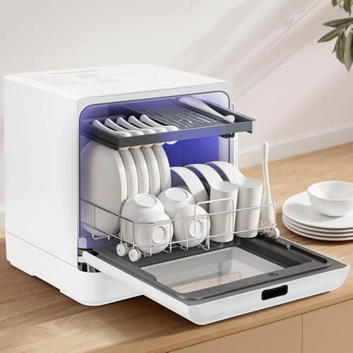 Lava Louças, 110V, Lava Loucas 6 Serviços, Lava Louças de Bancada com 5 Programas de Lavagem, Consumo de 5L de Água Por Ciclo, Uso Eficiente de Energia, Adequado para Famílias Numerosas