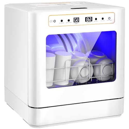 Lava Louças, 220V, 6 Serviços, Lava Louças Portatil, Maquina de Lavar Louça, Máquina Portátil Com 5 Programas De Lavagem, Consumo de Água de 5 Litros, Limpeza 360° Completa, Sem Cegos