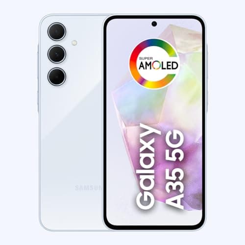 Samsung Galaxy A35 5G, Câmera Tripla Traseira de até 50MP, Selfie de 13MP, Nightography, Apagador de objetos, Design em vidro e IP67, Tela Super AMOLED de 6.6" 120Hz Vision Booster, 128GB - Azul Claro