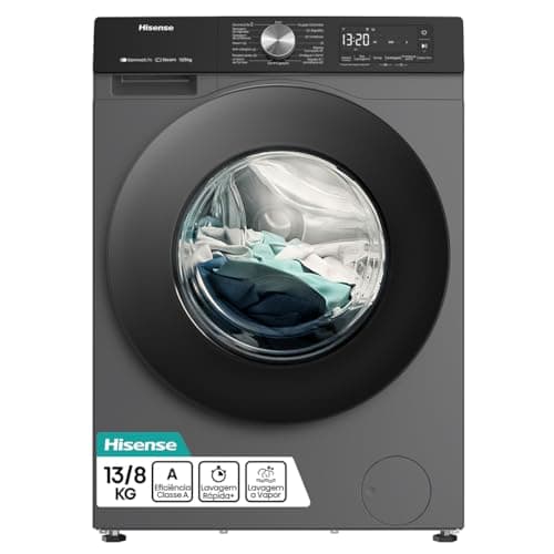 Hisense Lava e Seca, 13kg Lavagem/8kg Secagem, Wi-Fi, Steam, 13 Programas, Motor Inverter, Painel Touch, Titanium WD3S13-220V
