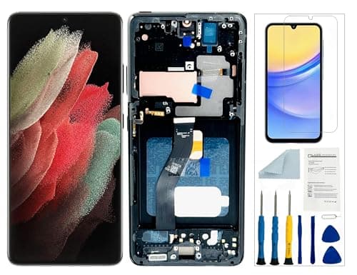 Qinqiyue Tela de reposição OLED para Samsung Galaxy S21 Ultra 5G para Samsung S21 Ultra preta com moldura SM-G998u G998a Tela sensível ao toque Peças de reparo com impressão digital